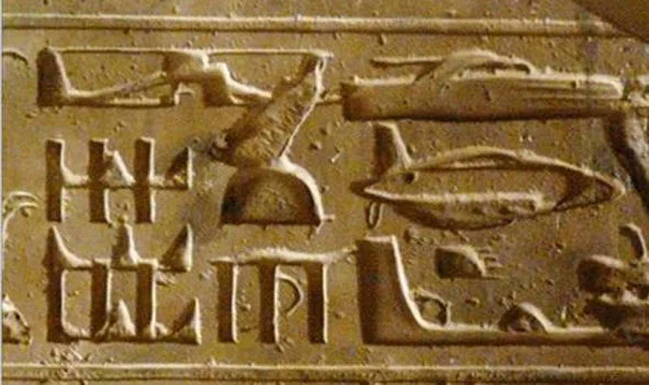 Ancient hieroplyph shows submarine helicopter and tank and boat which is mind blowing.