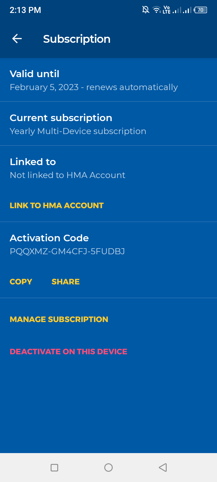 HMA VPN Free Activation Code  Validity 5 February 2023