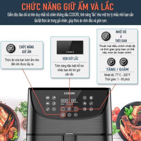 Nồi chiên không dầu COSORI CP158-AF - Chính hãng giá khuyến mãi  Nồi chiên không dầu COSORI CP158-AF là một trong những sản phẩm bán chạy trên trang thương mại điện tử hàng đầu thế giới – Amazon.com, được đánh giá cao với 4.7/5 sao. Là một trong số những nồi chiên không dầu bán chạy hàng đầu tại Mỹ.