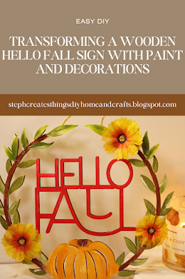 Pinterest pin showing painted hello wooden sign decoration with text