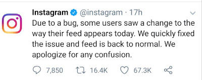 Instagram users freaked out after a change in its interface due to a bug.