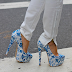 Blue and white high heels with new design of jeans