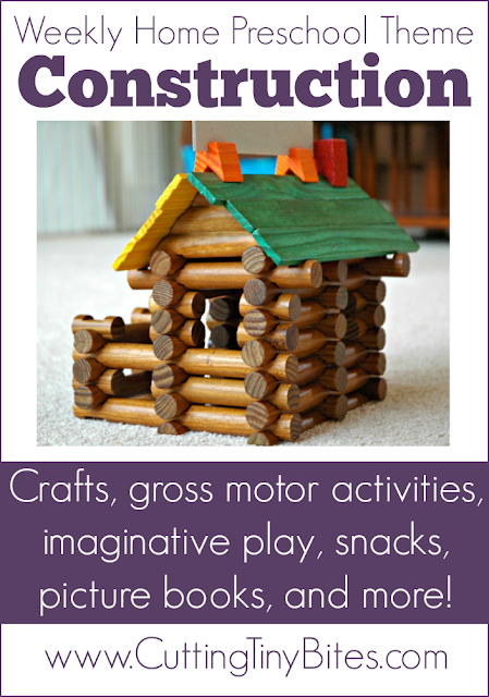 Activities for one week of EASY home preschool with for a construction theme unit.  Picture books, crafts, gross motor, snack, and more!