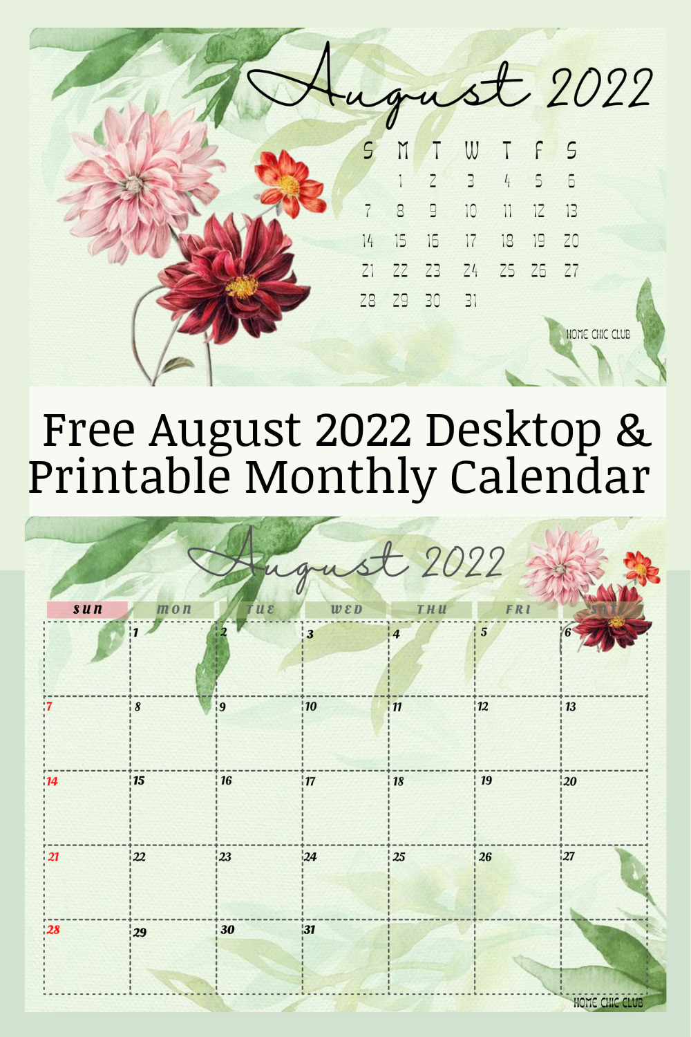 Free August 2022 Calendar