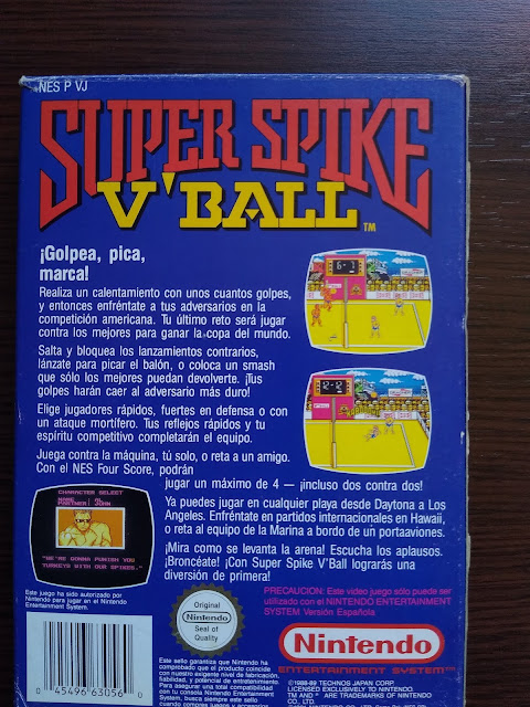 Parte trasera de la caja del juego Super Spike V'Ball español