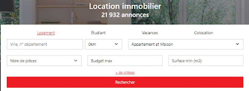 Les critères de recherche de la sous-rubrique Location