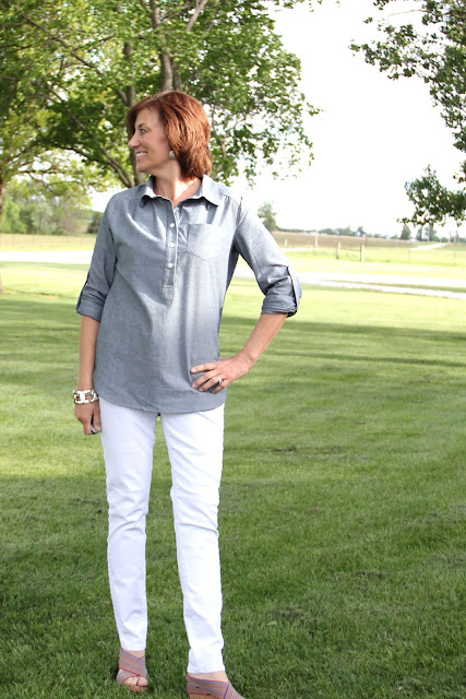 Itch to Stitch Mila Shirt from Indiesew made in Style Maker Fabrics chambray