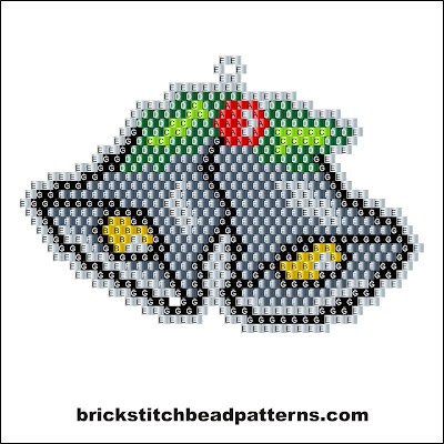 Click for a larger image of the Silver Bells brick stitch bead pattern labeled color chart.