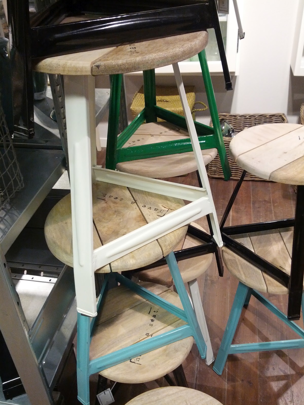 Stools from House Doctor DK with wooden surface and steel foots in  title=