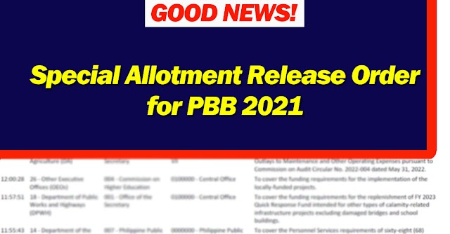 Special Allotment Release Order for PBB 2021