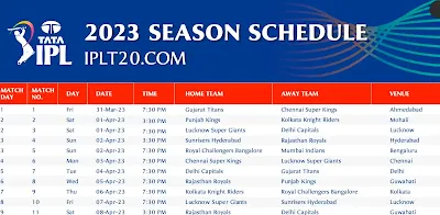IPL 2023 TimeTable pdf, IPL-T20 2023, आईपीएल 2023 टाईमटेबल,IPL T20 का 16वां सीज़न, Tata IPL 2023 Schedule
