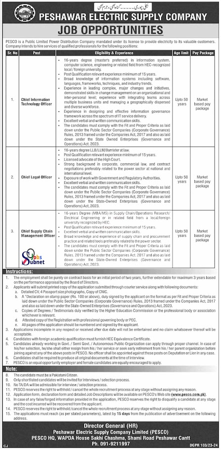 Peshawar Electric Supply Company PESCO Multiple Posts 2024