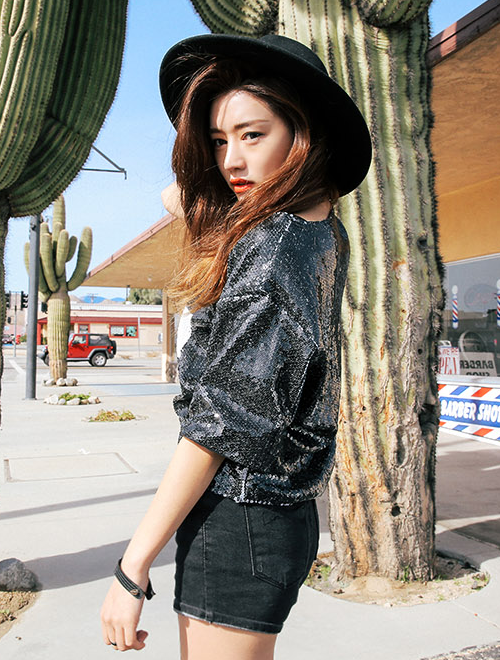 Logo Sequined Crop Top