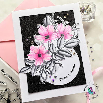 Crafty Meraki Happy Hello stamp set, Pink and Grey card, Floral card, Quillish, Crafty Meraki dance with me cover plate dies