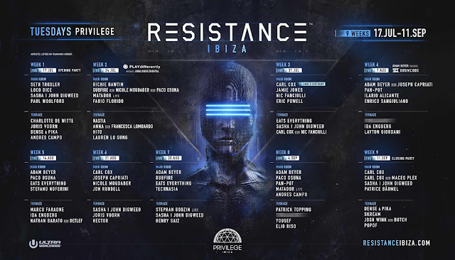 resistance, privilege ibiza, ibiza, line up, música, música electrónica, house, techno