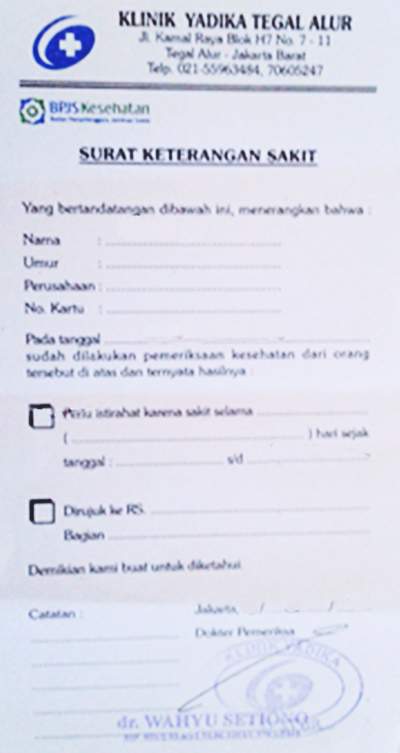 Contoh Surat Keterangan Sakit dari Dokter untuk Karyawan 