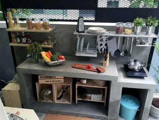 gambar inspiratif meja dapur cor dengan beton ekspos