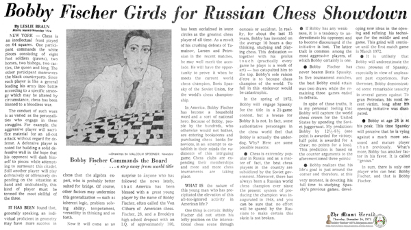 Bobby Fischer Girds for Russian Chess Showdown