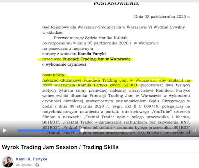 Kamil Partyka postanowienie sądu Fundacja Trading Jam