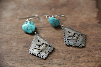 Turquoise Stone and Silver Metal Pendant Earrings by hotGlued