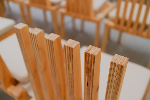 cardboard cathedral chairs detail