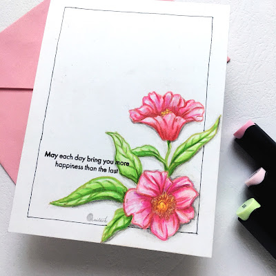 Altenew Craft your life kit, Hello beautiful, AECP, Altenew educator homework, Quillish,Altenew,AECP,Craft your life project kit - Altenew,Alcohol inks,pencil coloring,Polychromos,CAS card,New Year,Birthday card,floral card,