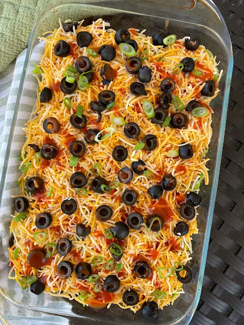 Finished easy layered taco dip.