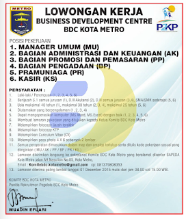 Lowongan Kerja BUSINESS DEVELOPMENT CENTRE BCD Metro