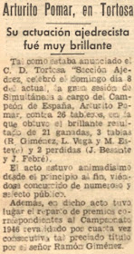 Arturo Pomar en el Diario Español de Tarragona, 17/9/1946