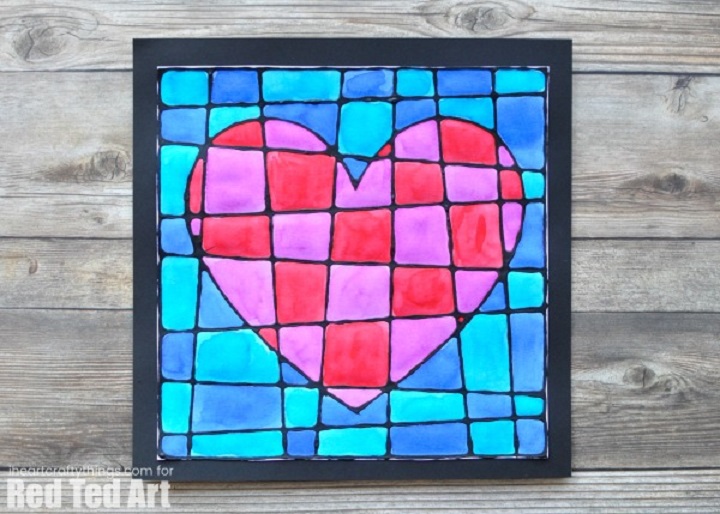 black glue stain glass heart craft