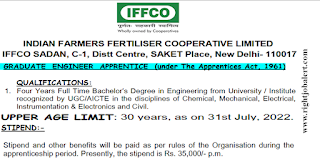 BE BTech Civil Mechanical Electrical and Instrumentation Engineering Jobs in IFFCO