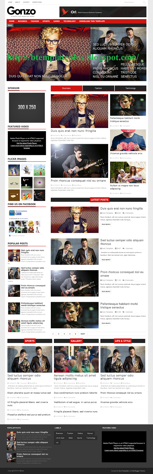 Image Download blogger template Gonzo responsive free for news or magazine blogs