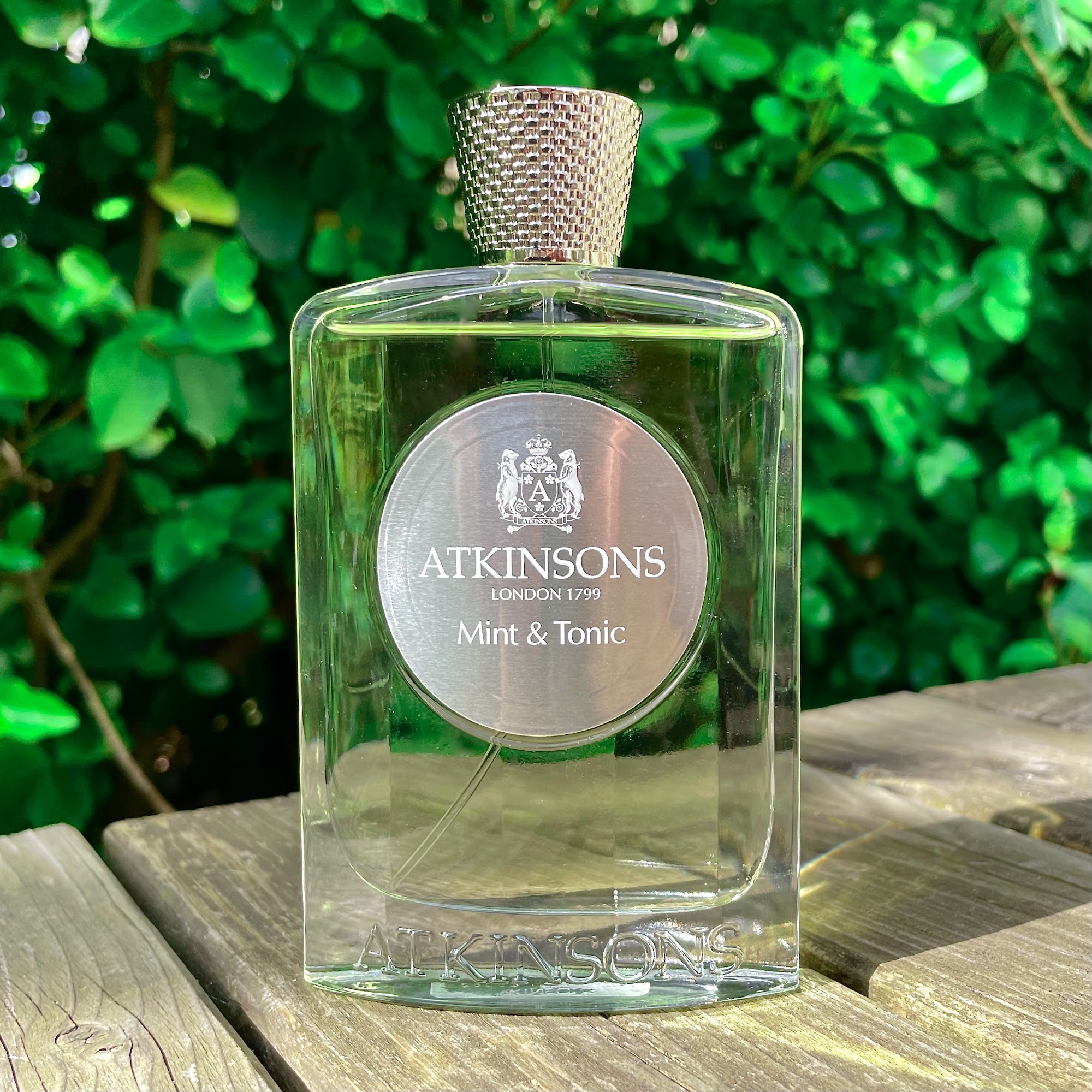 A bottle of the Atkinsons Mint & Tonic perfume