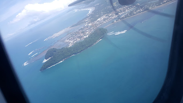 aerial view of Tandag City Linungao Islands just after take-off