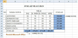 contoh operasi rumus Sum