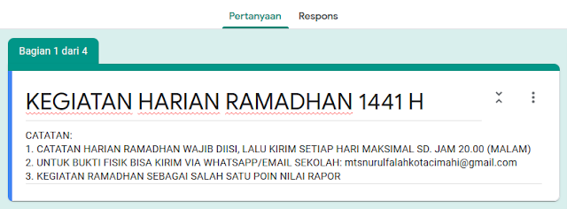 Cara Membuat Catatan Kegiatan Ramadhan Online Siswa dengan Google Formulir