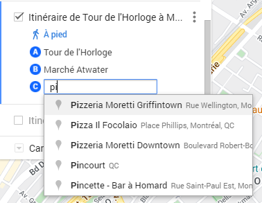 Google My maps- choix de destination