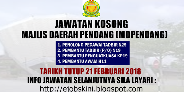 Jawatan Kosong Majlis Daerah Pendang (MDPendang) - 21 Februari 2018