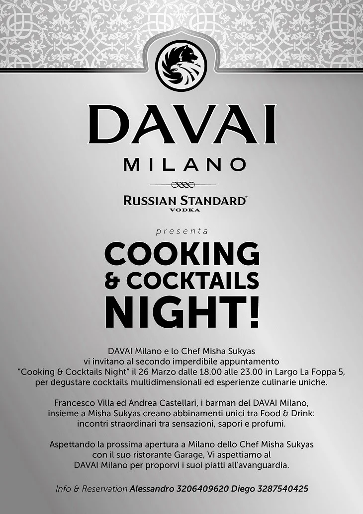 Cooking & Cocktails Night! 26 Marzo Davai Milano 