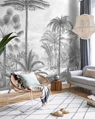 Mural de Palmeras Vintage Oasis Grey 752-042