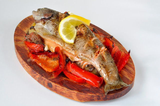 Baked Rainbow Trout with Roasted Red Peppers