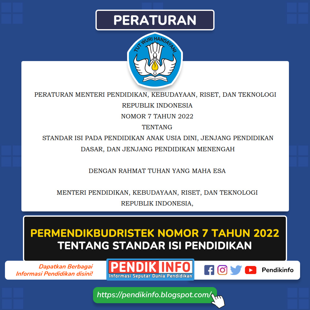 Download Permendikbudristek Nomor 7 Tahun 2022 Tentang Standar Isi PAUD, Pendidikan Dasar dan Pendidikan Menengah