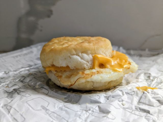 Side-view of Wendy's Egg & Cheese Biscuit.