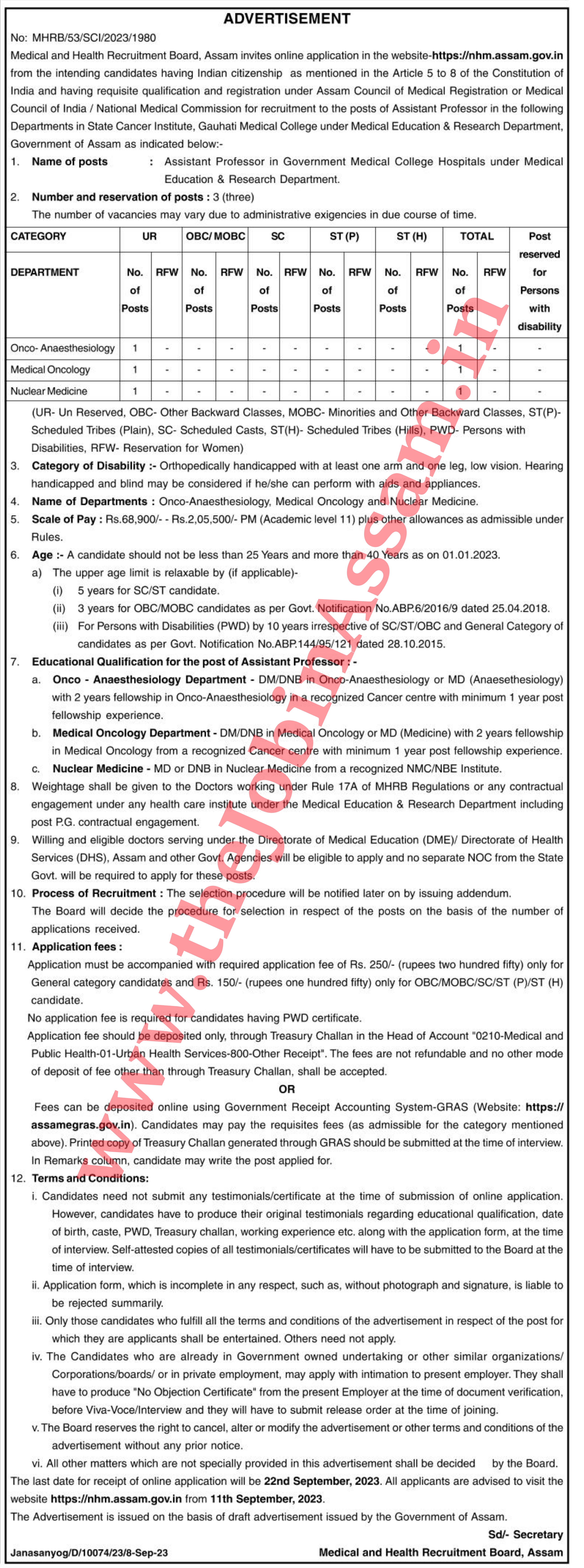 MHRB Assam Recruitment 2023 – Assistant Professor Vacancy