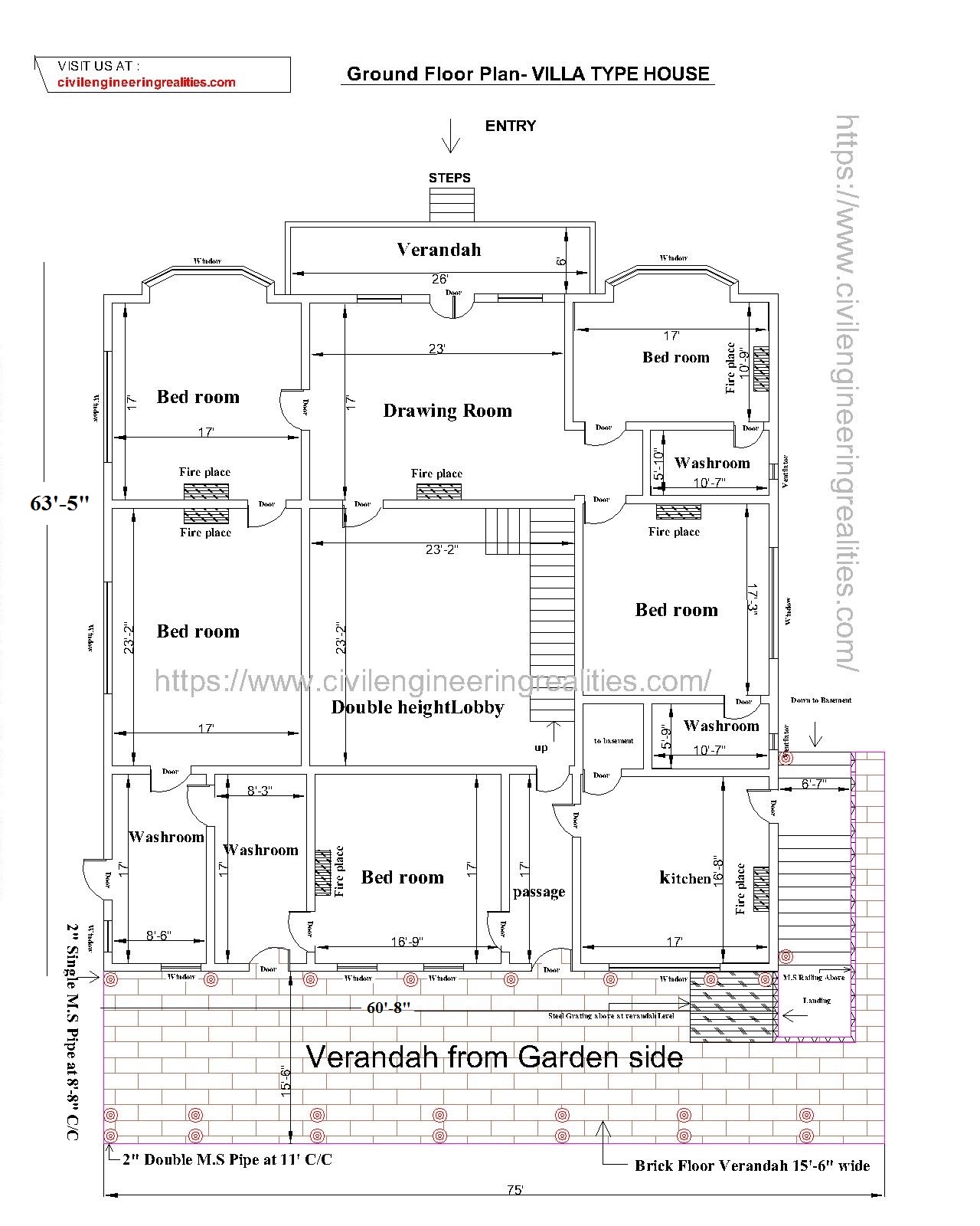 Plans Of Villa Type House 60 8 X 63 5 With Double Height Lobby