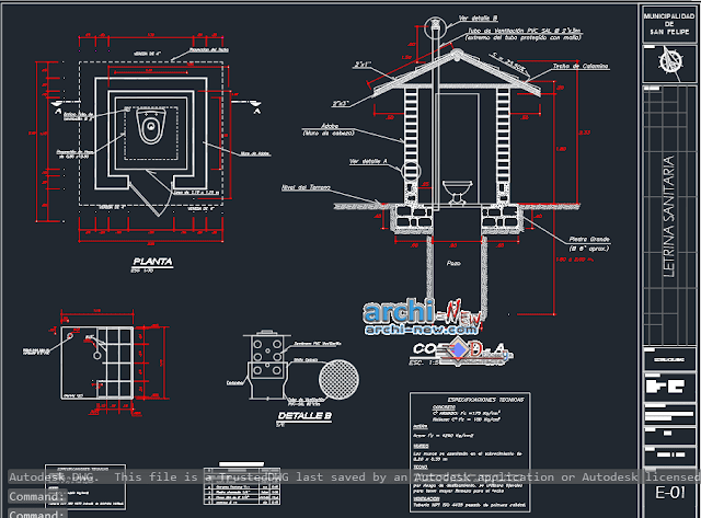Pool latrine project in AutoCAD 