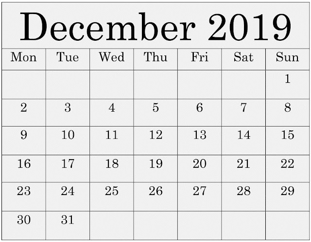  Free Printable December 2019 Calendar Template