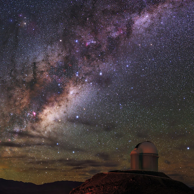 Milky Way, Alpha Centauri AB and Proxima Centauri seen over La Silla Observatory