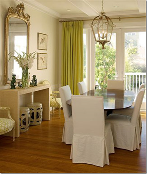 Developing Designs Blog by Laura Jens Sisino : LANTERNSâ€¦..Lighting ... - L.O.V.E this lantern along with the eclectic choices used in this dining  room with the linen covered chairs and pop of color in the drapery  treatments one ...