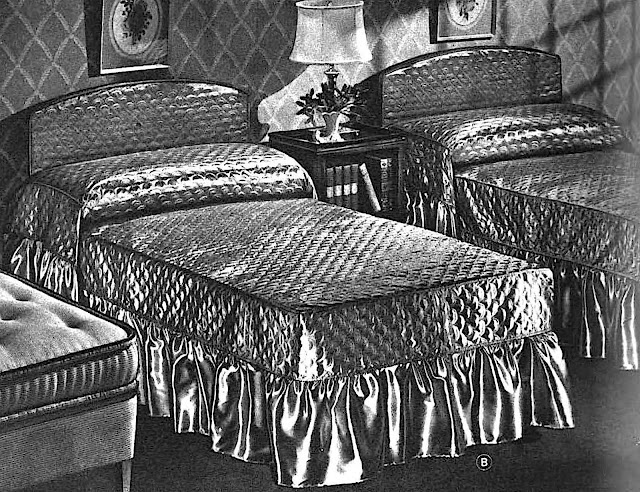 1941 silver satin bed covers in a photograph